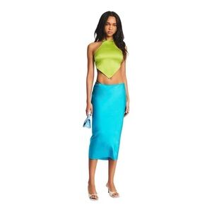SER.OY.A Penina Silk Midi Skirt in Turquoise NWT